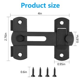 2 Pack GuoluvSoo Black Barn Door Lock, Premium 4-Inch​​ Sliding Barn Door Latch with Easy Installation, Rust & Scratch-Resistant, Heavy Duty Door Latches Hardware for Barn, Bathroom, Garage, Cabinet