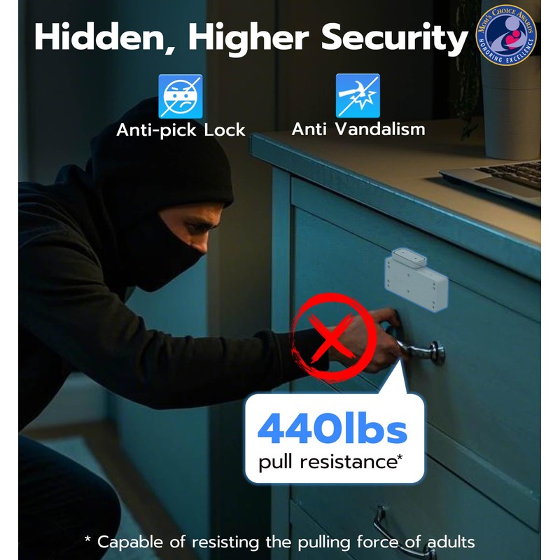 eLinkSmart Smart Cabinet Lock, Hidden No Drill Adhesive Magnetic Baby