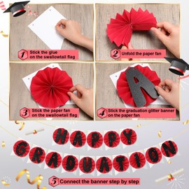 TaoBary Happy Graduation Banner Class of 2025, Include Glitter Banner, Paper Fan, Swallowtail Flag, 2025 Congratulation Grad Party Decoration for Home College High School(Red Black)