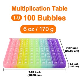 Multiplication Chart Math Games Pop Fidget Toys Math Manipulatives Times Table Chart Popper Board Stress Reliever Gift for Kids Popping Game to Practice Times Early Education(Luminous Glowing)