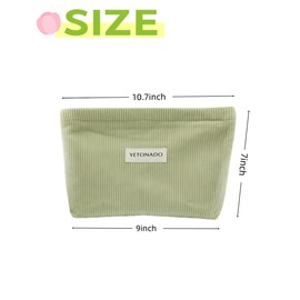 bepisof 1Pack Large Capacity Travel Makeup Bag, Corduroy Cosmetic Bag Handbags Zipper Pouch, Toiletry Pouch for Women（10.7 * 7in,Green）