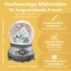 Snow globe mountain landscape with bridge, pewter effect ornaments, with