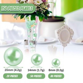 Green Vase Filler | 150PCS Pearls Bead for Centerpieces Vases | 8/14/20 mm No Hole Beads, Fake Pearls for Wedding Birthday Easter Theme Party Table Centerpieces Decor