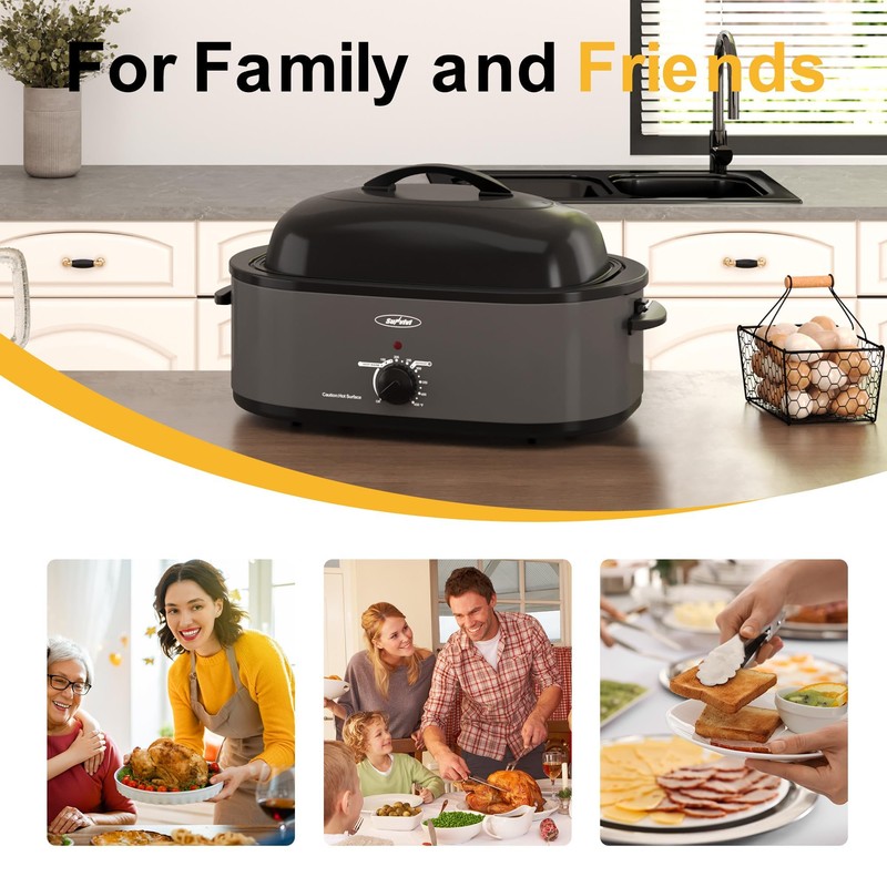 Royalcraft Roaster Oven with Self-Basting Lid, 18qt Electric Roaster with
