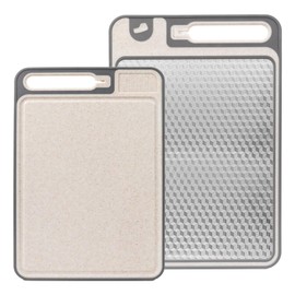 XIAPIA 2-in-1 Cutting Board Set (2 Pack), Stainless Steel & Plastic Cutting Boards for Kitchen, Metal Chopping Board Non Toxic & BPA Free, Built-in Knife Sharpener|Ginger Grater|Measurement Marks