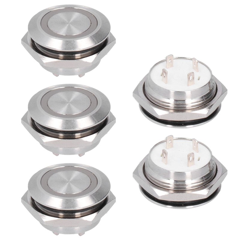 Pack of 5 Metal Push Button Switches with LED, Mini
