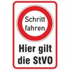 Sign "Hier gilt die StVO Schritt fahren" (German Road Traffic