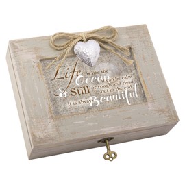 Cottage Garden Life Like Ocean Beautiful Calm Still Ivory Distressed Jewelry Music Box Plays Wonderful World