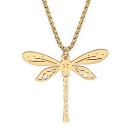 DALANE Stainless Steel Cute Dragonfly Necklace 18k Gold-Plated Pendant Fashion Jewellery Spring Summer Gifts for Women Girls Charms, Stainless Steel, No Gemstone