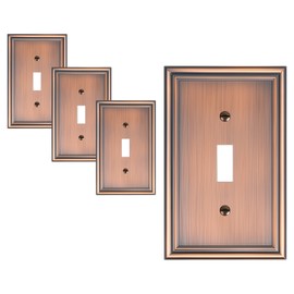 TREEWELL 4-Pack Single Toggle Light Switch Cover Plate, Durable Solid Zinc Alloy Decorative Switch Plate Covers, Antique Copper 1 Gang Wall Plate, Corrosion Resistant