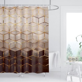 BIYSUC Ombre Brown Marble Shower Curtain Abstract Geometric Grid Cubic Gold Lines Modern Bathroom Home Decor Waterproof Polyester Fabric 72Lx72W Inch Thickening Type Weight 0.97lb,Plastic Hooks