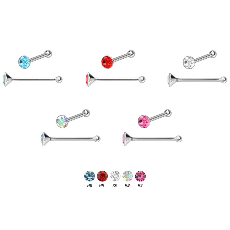 PIERCINGLINE 925 Sterling Silver Nose Piercing Round Crystal Piercing Nose