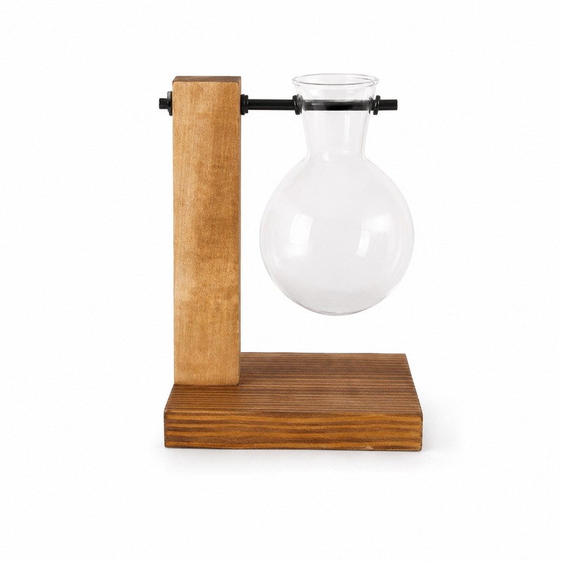 Desktop Hydroponic Plant Propagation Vase with Wooden Stand and 2