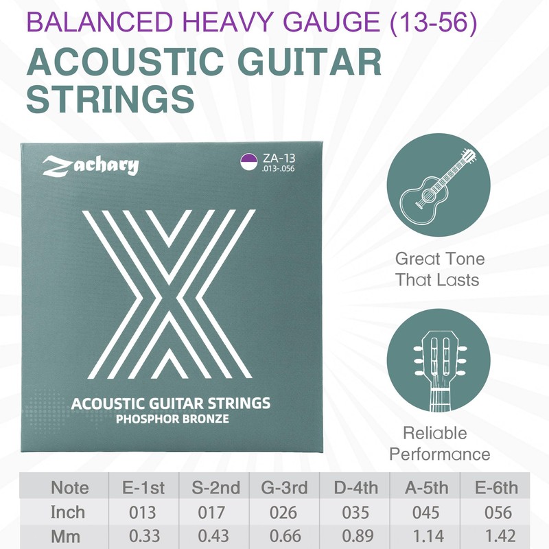 Zachary 2-Pack Rust Resistant Coated Acoustic Guitar Strings, 13-56 Medium