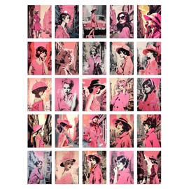 Artery8 50 Pieces Vintage Paris Chic Pink Aesthetic Collage Kit Women Fashion Wall Art Prints A6 Set Pack 14.8 x 10.5 cm (5.8 x 4.1) Bedroom Decor Student Teen Girl