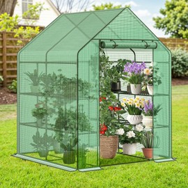 Greenhouse for Outdoors, Mini Walk-in Greenhouses with Thickened PE Cover, 3 Tiers and 8 Shelves Small Green House for Outside Garden Backyard Indoor (56×56×76 Inch