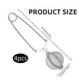 Pack of 4 Tea Tongs, Tea Strainer Loose Tea, Stainless Steel Tea Infuser, Tea Strainer for Cup, Tea Infuser in Ball Shape Made of Stainless Steel, Tea Infuser, Strainer for Tea Lovers (Silver)