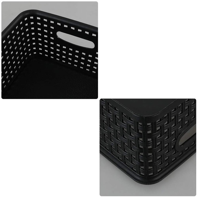 Xowine Set of 6 Weave Baskets, Plastic Storage Basket, Black