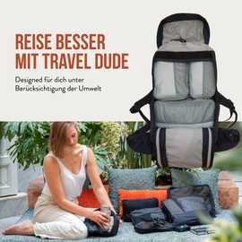 TRAVEL DUDE Packwürfel Set mit Kompression aus recycelten Plastikflaschen | Leichte Packing Cubes | Packtaschen Set für Rucksack & Koffer (Stahlblau, 7-teiliges Set)