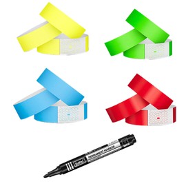 400Pcs Wristbands for Events, Waterproof Paper Neon Wristbands, Party Bands with a Marker Pen, Festival Events for Events Music Festival Concert Contest (Colour A)