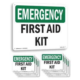 First Aid Kit OSHA Emergency Aluminum Sign 14 Inch x 10 Inch - 10 Pack
