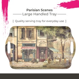 Pimpernel Parisian Scenes Melamine Rectangular Serving Tray – (19.25" x 11.5") French Street Corner Design, Durable Lightweight Platter for Dining Table Accent & Festive Entertaining