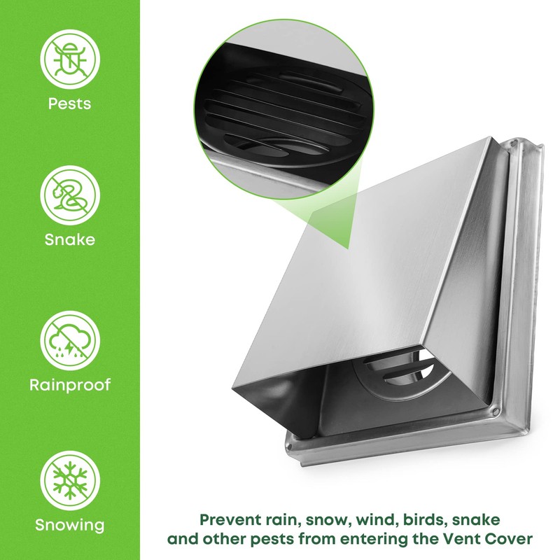 Stanbroil 4 Inch Wall Vent Cover, Square Stainless Steel External