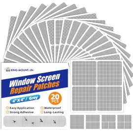 KING MOUNTAIN Grey Window Screen Repair Patch, 20Pcs 4" x 4" Heavy Duty Screen Repair Tape for Window Screen and Screen Door Tears Holes,Strong Adhesive & Waterproof Window Screen Repair Kit