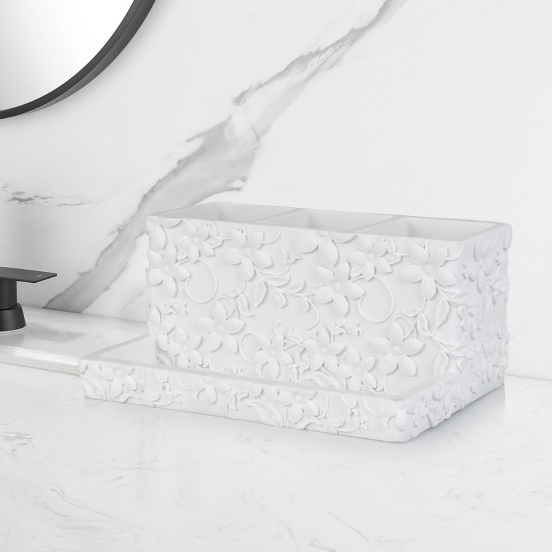 WHITE FLORAL BATHROOM TRAY for COUNTERTOP organizer for bathroom