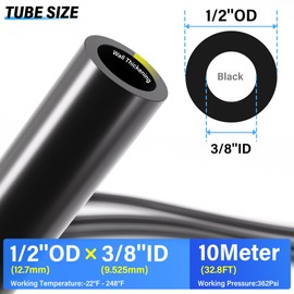 TAILONZ PNEUMATIC Black DOT 1/2 Inch od 10 Meter 32.8ft Nylon Air Tubing Kit Pipe Hose Air Line Tubing Or Fluid Transfer Pneumatic tubing