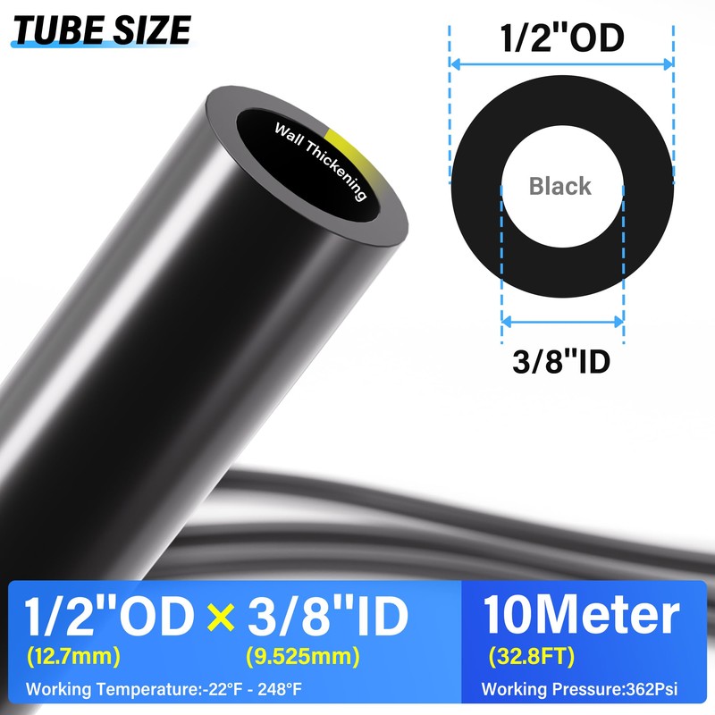 TAILONZ PNEUMATIC Black DOT 1/2 Inch od 10 Meter 32.8ft