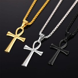 Aloluo Coptic Ankh Cross Pendant Necklace for Men Women Gold Plated Ancient Egyptian Religious Jewelry Gifts