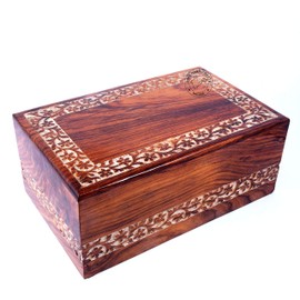 Hind Handicrafts Handmade & Handcrafted Rosewood Borders Engraving Wooden Cremation Box/Urns for Human Ashes Adult, Funeral Urn Box (X-tra Large : 11" x 7.25" x 4.5" - 260lbs or 118kg, Whitewashed)