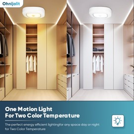 Ohnijalit Motion Sensor Light Indoor with Remote, 3000K&6000K Color Changeable Battery Powered Closet Light, 300LM Dimmable Ceiling Light for Closets Shower Garage Hallway