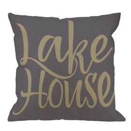 HGOD DESIGNS Throw Pillow Case Lake House Cotton Linen Square Cushion Cover Standard Pillowcase for Men Women Home Decorative Sofa Armchair Bedroom Livingroom 18 x 18 inch Grey