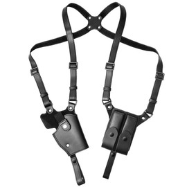Shoulder Holster for Concealed Carry Adjustable Leather Shoulder Holster with Double Magazine Pouch Vertical Gun Holster Fits 1911 Glock 17/19/23 and Most Similar Size Pistols for Right Hand Use