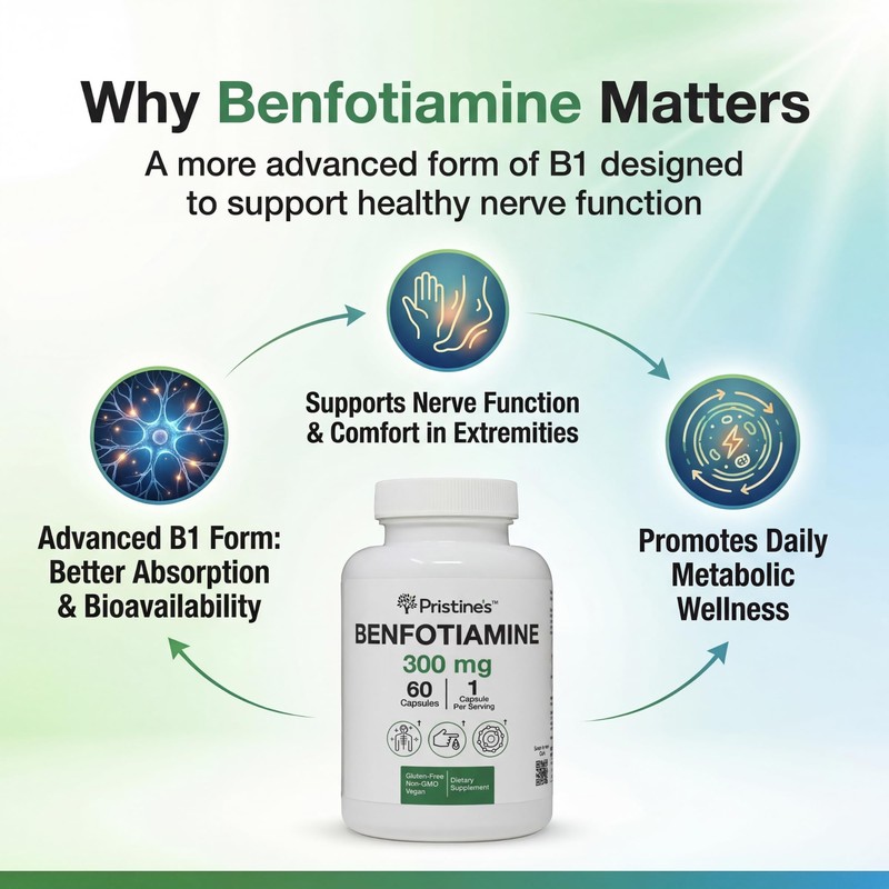 PRISTINE'S Benfotiamine 300mg High Bioavailability Nerve Support Supplement - 60