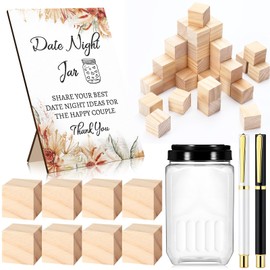 Lineshading Wooden Wedding Game Sign Bridal Shower Games Date Night Game Wishes Advice Sign 50 Wooden Block with 2 Pens 1 Game Sign 1 Date Night Jar for Couples Guests Wedding Bridal Shower (Cute)