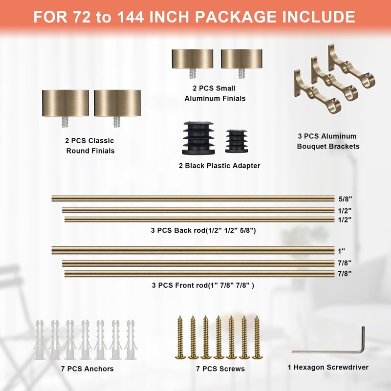 Lwiiom Double Curtain Rods with Aluminum End Cap and Full