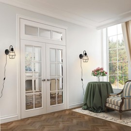 DTIEDY Plug in Wall Light with Cord 2-Pack Wall Sconce with On/Off Switch E26 Black Metal Cage Plug in Wall Lamps Vintage Industrial for Kitchen Bedroom, Bulbs Not Included