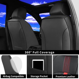 FiveFox Fit Camry Car Seat Covers for Select Toyota Camry 2012-2024 2025 - Full Coverage Leather, Waterproof & All Weather Seat Cushion Protector, Full Set, Black with Red Trim
