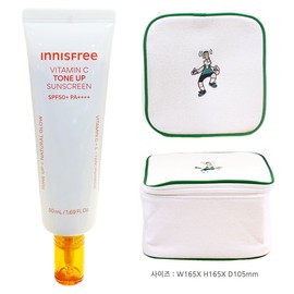Innisfree Vitamin C Blemish Tone-up Sun Cream 50mL+Play Green Cosmetic Pouch (Green) / 이니스프리 비타민C 잡티 톤업 선크림 50mL+플레이그린 화장품 파우치 (그린)