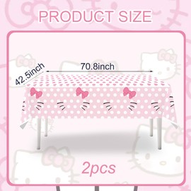 rabofly 2Pcs Kitty Cat Party Tablecloth for Cartoon Animation decoration,Table Cover Kitty Party Supplies Decorations