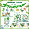164pcs Three Rex Birthday Decorations Boy Tableware, 3 Rex Birthday