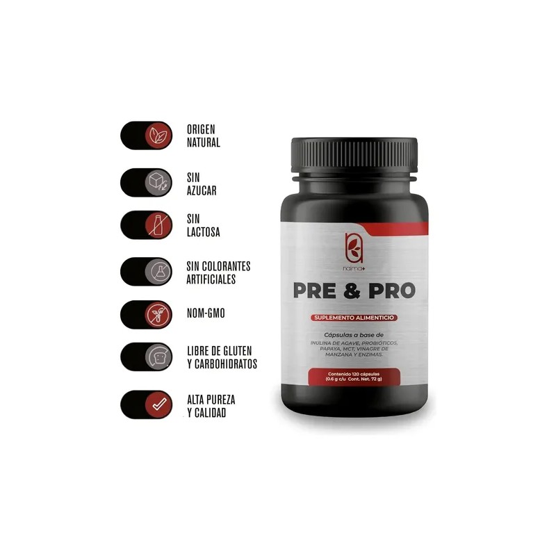 Probióticos Prebióticos Enzimas Digestivas MCT Oil 120 Capsulas Sin Sabor
