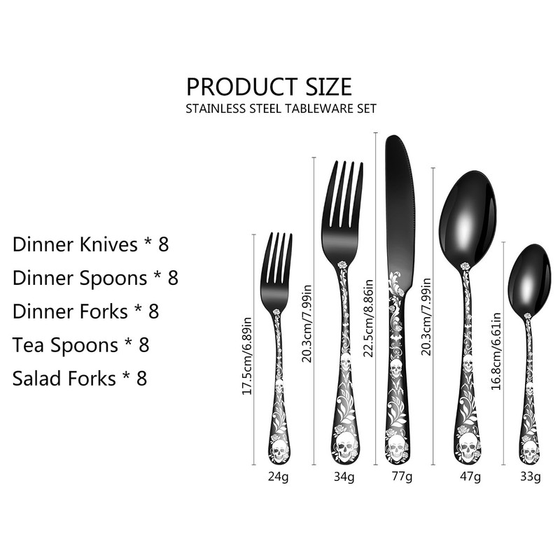 XIAOYU 40 Piece Halloween Skeleton Silverware Set, Tableware Cutlery Set