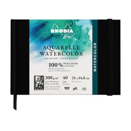 Rhodia Rhodia Touch 116137C Watercolor Book Fine Grain Paper 100% Cotton 300 g 20 Sheets A5 Landscape Format Ideal for Watercolour Black Pack of 1