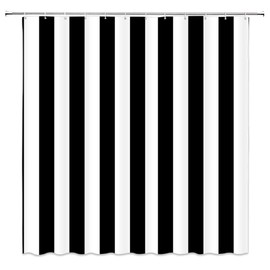 Black and White Stripes Shower Curtain, Fabric Home Decor Shower Curtain Sets with Hooks, 71x71inch