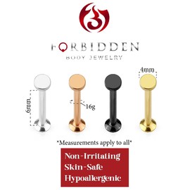 Forbidden Body Jewelry 4-Pack: 16g 6mm Surgical Steel/Rose Gold/Black/Gold Cartilage Studs with Circle Top