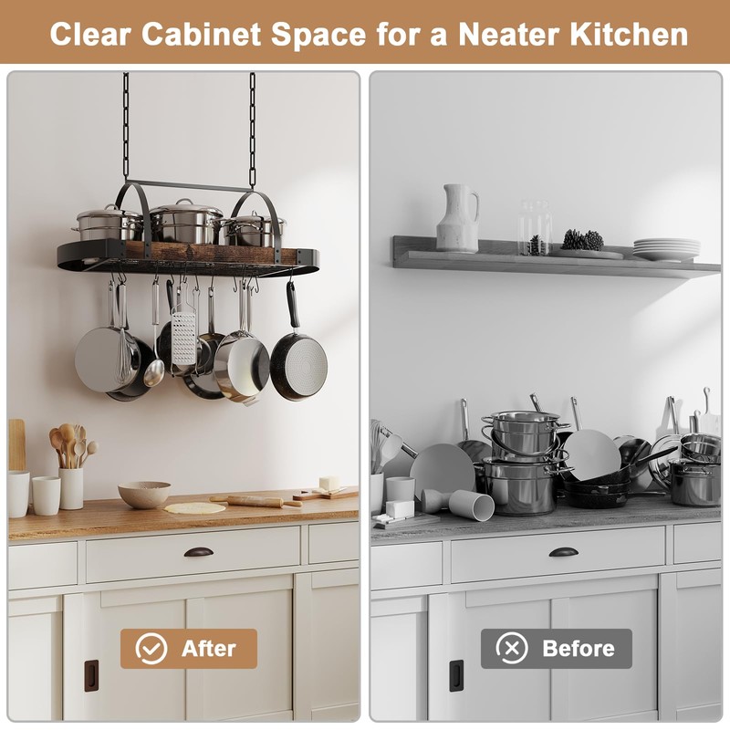 Chloraeon Hanging Pot Rack,32-Inch Ceiling Pot Rack for Kitchen,Space-Saving Pot